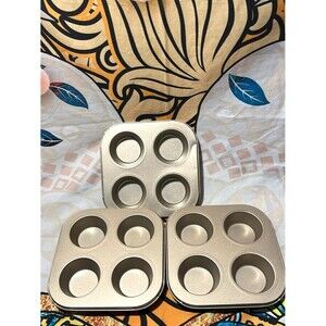 Muffin Tin Pan - 4 Hole Non Stick Bakeware Set of 3